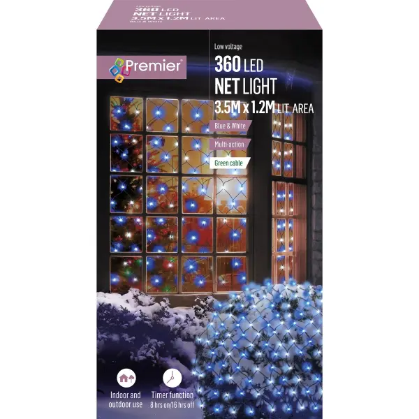 Premier 360 Luzes de Natal LED em Rede - Azul e Branco, 3.5m x 1.2m