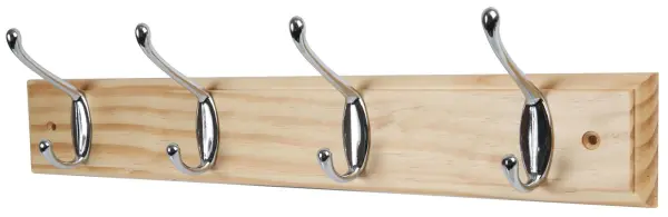 Duratool Solid Pine & Chrome Hook Rail, 405mm x 70mm