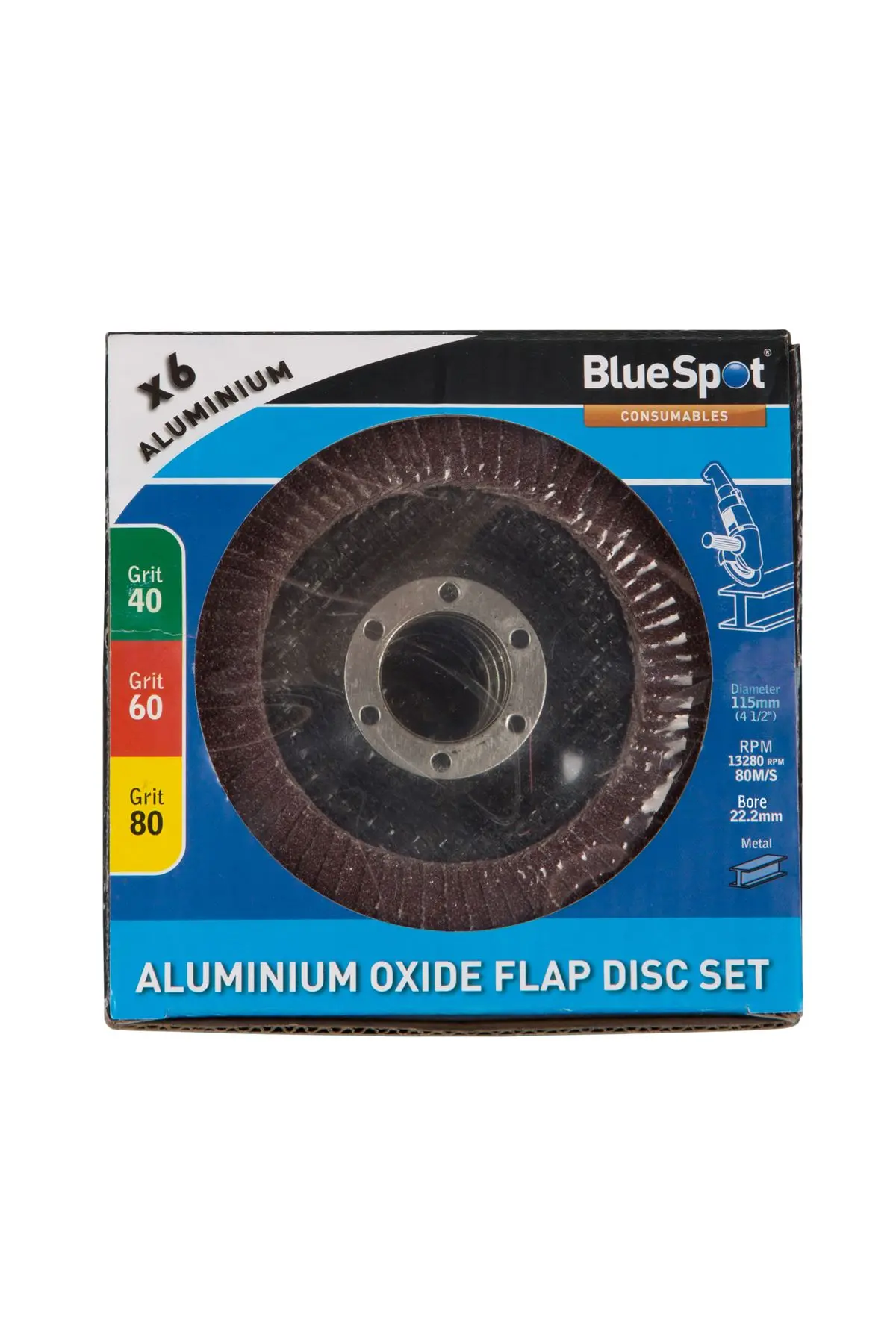 Blue Spot Tools 6点セット 115mm 酸化アルミニウムフラップディスク