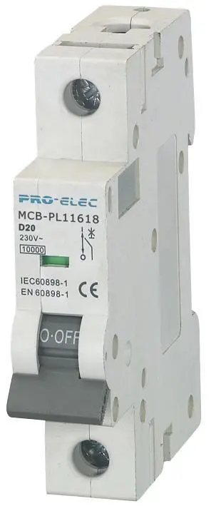PRO ELEC 20A 단극 D형 차단기, 10kA, 230V