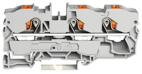 WAGO 3 Conductor Through Terminal Block with Push Button Cage Clamp and Test - Grey
