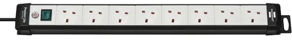 Brennenstuhl 8-Way Switched Extension Lead, 3m, Black/Grey