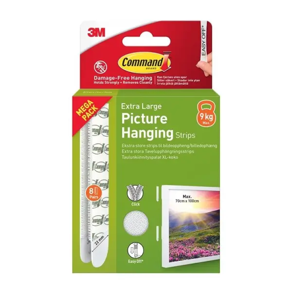 Command X-Large Picture Hanging Strips White, 9kg Value Pack 8 Pairs