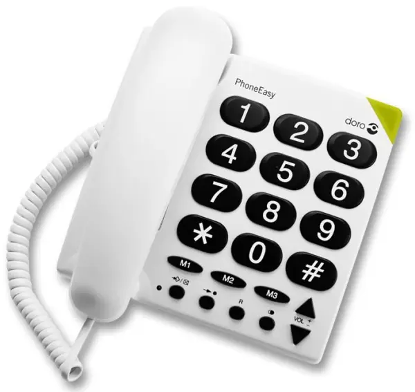 DORO טלפון כפתורים גדולים, לבן, תואם מכשיר שמיעה