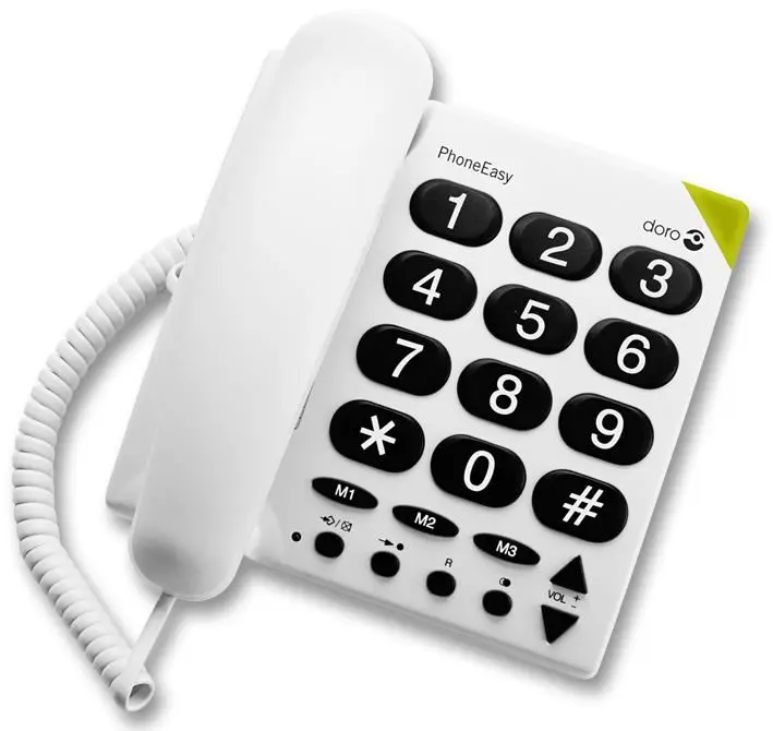 DORO - Fón Mór Cnaipe, Bán, Comhoiriúnach le Cuidiú Éisteachta