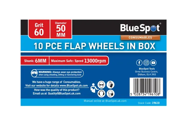 Blue Spot Tools 10-delig 50mm Flapwiel Set 60 Korrel
