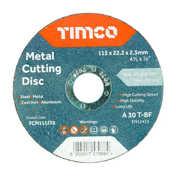 Timco Bonded Abrasive Discs, A30T-BF Grade, 115mm (50 Pack)