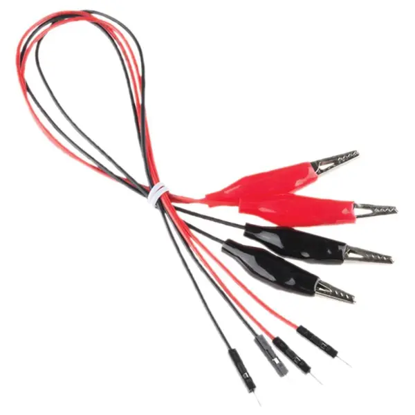 Kitronik Crocodile Clip Leads with Pigtail, 2 Red 2 Black, 300mm, 4 Pack