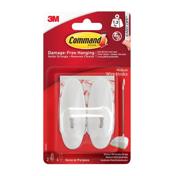 Command Medium Wire Hooks 1.3kg, 2 Pack