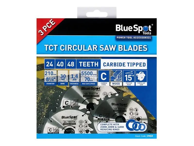 Blue Spot Tools 210mm 탄화물 팁 원형 톱날 세트 (3P)