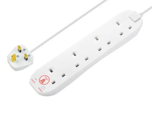 Masterplug Surge Protected 4-Gang Extension Lead, White, 2m