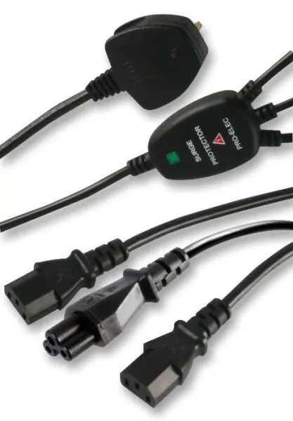 PRO ELEC Divisor IEC, 2x Tomadas C13 & C5 com Proteção contra Surtos, 2,3m