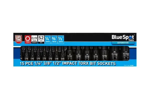 Blue Spot Tools - Set Soket Bit Torx Impak 15PC 1/4 3/8 1/2