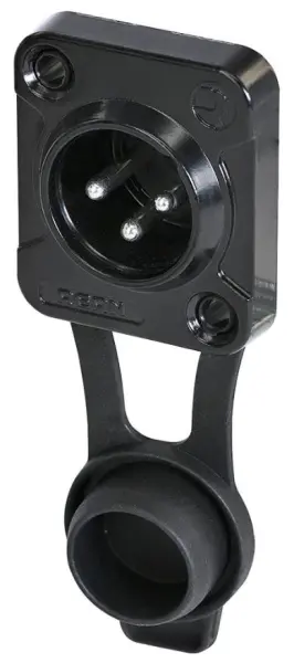 REAN 3-polige XLR stekker, paneelmontage, IP65, zwart, D-vorm