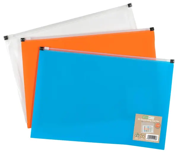 ECO-ECO A5 Expanding Zip File, 180 Micron, Recycled Materials