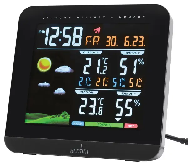 ACCTIM Wyndham Digital Weather Station Alarm Clock - Black