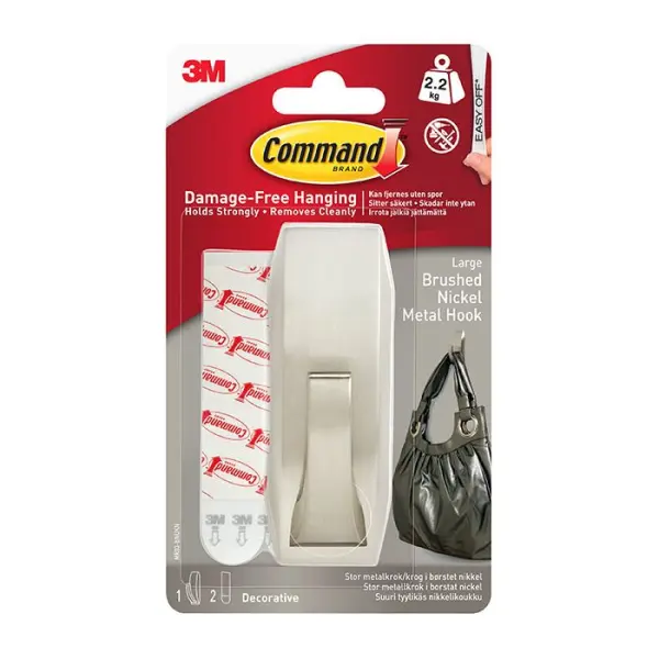 Command Large Modern Reflections Hook, Brushed Nickel, 2.2kg