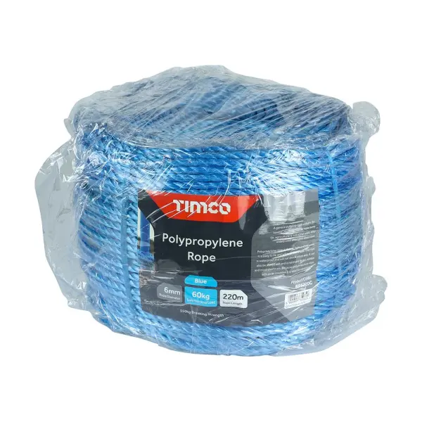 Timco Polypropylene Rope, 6mm x 220m, Blue, Long Coil