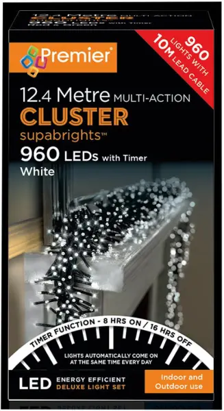 Raraion 960 LED White Cluster Christmas Lights with Timer