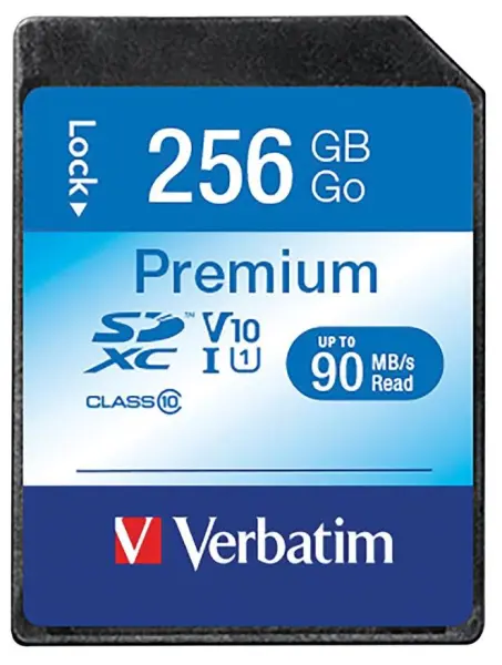 VERBATIM Carte SDXC Premium U1 256 Go, Vitesse 90 Mo/s