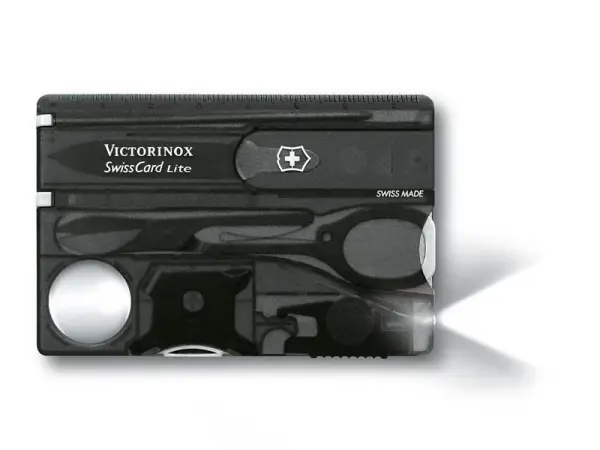 Victorinox SwissCard Lite Hitam Lutsinar dengan Pembungkusan Blister