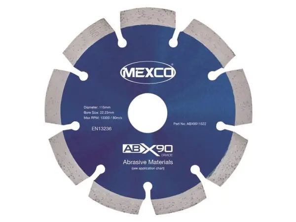 MEXCO Abrasive Materials X90 Grade Diamond Blade - 115 x 22mm
