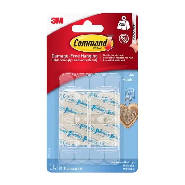 Command Mini Clear Hooks 225g 6pk