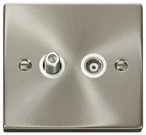 DECO Isolated Satellite & Coaxial Sockets, 2 Gang, Satin Chrome
