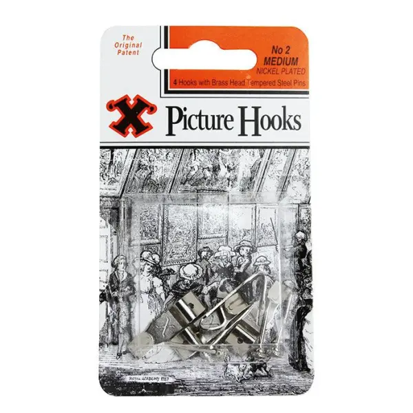X Picture Hooks No 2 Nickel Plated 4 Pack