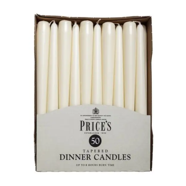 Price's Ivory Dinner Candle 10'' Pack of 50