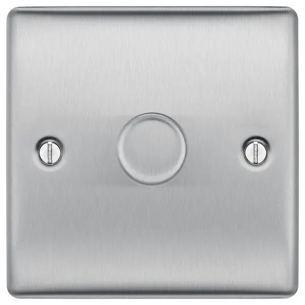 British General 1 Gang 2 Way Dimmer Switch 200W Brushed Steel