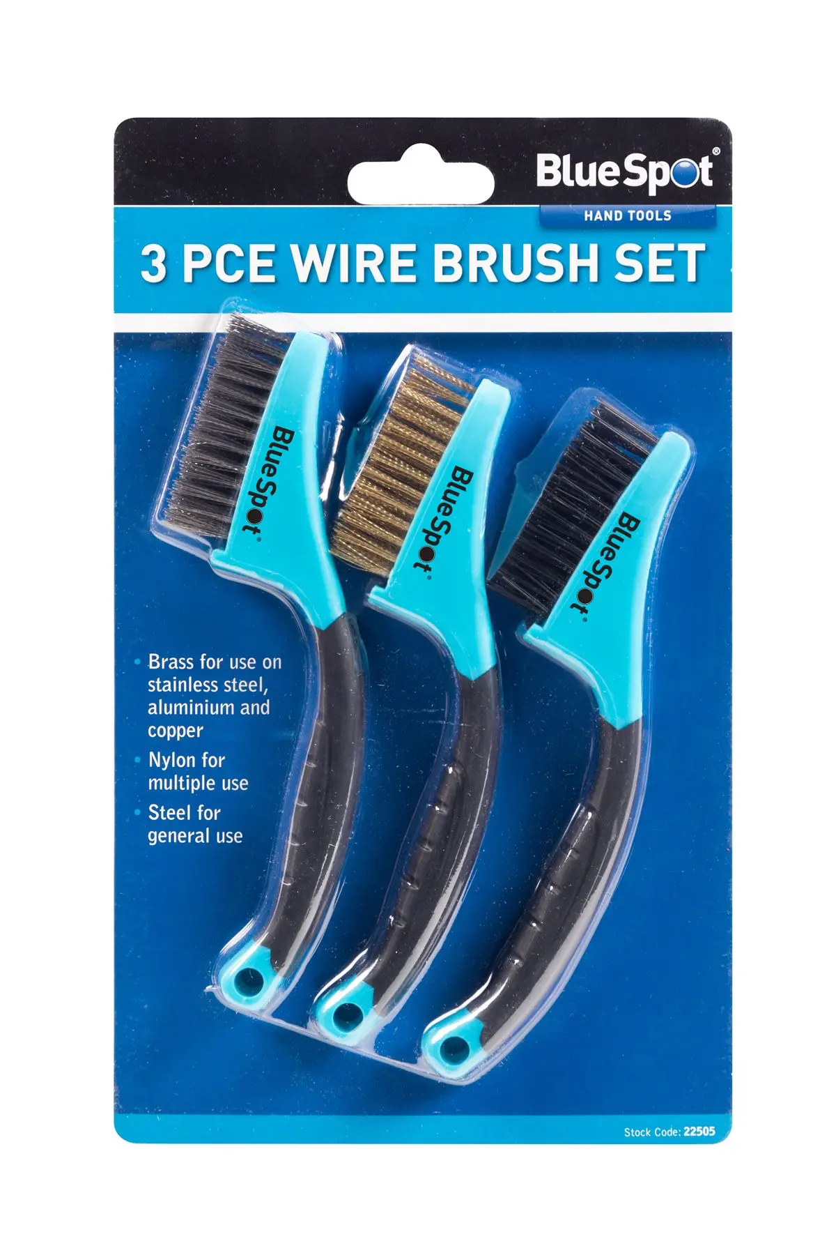 Blue Spot Tools 3-Piece Wire Brush Set - Brass, Nylon & Steel