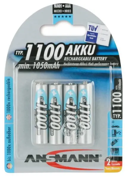 Piles rechargeables ANSMANN AAA NiMH, 1100mAh, lot de 4