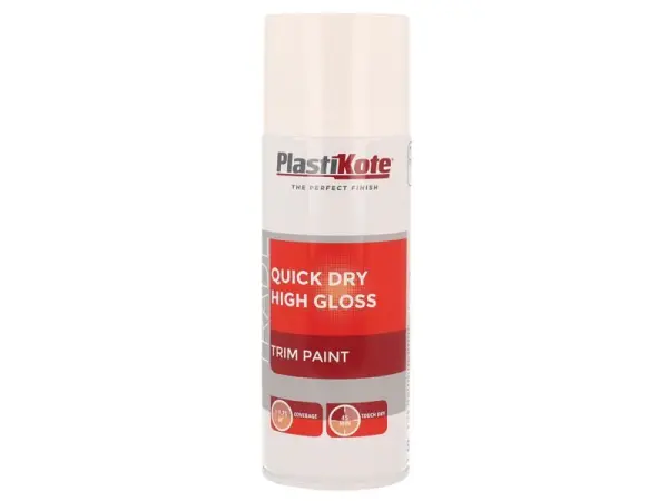 PlastiKote Quick Dry Trim Spray Paint - High Gloss White, 400ml