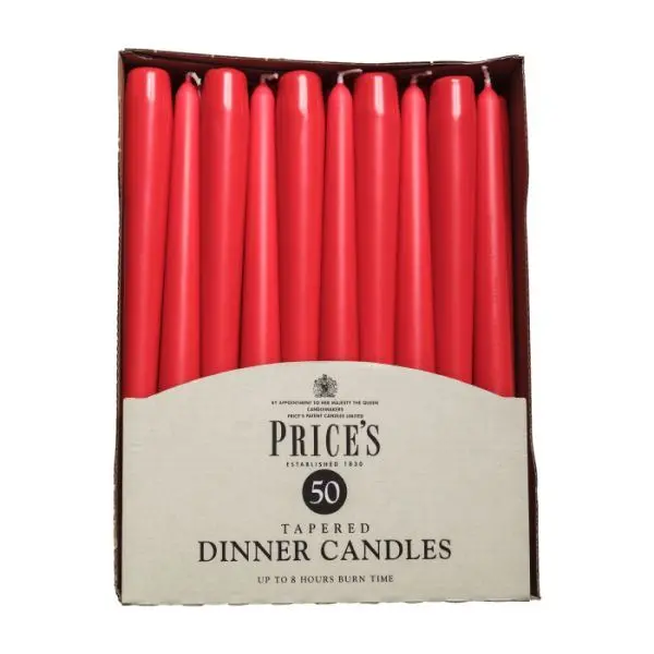 Price's Red Dinner Candle, 10-inch, Pack of 50