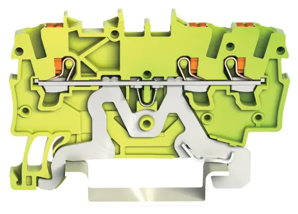 WAGO 3-Conductor Ground Through Terminal Block, Green, 22-14AWG