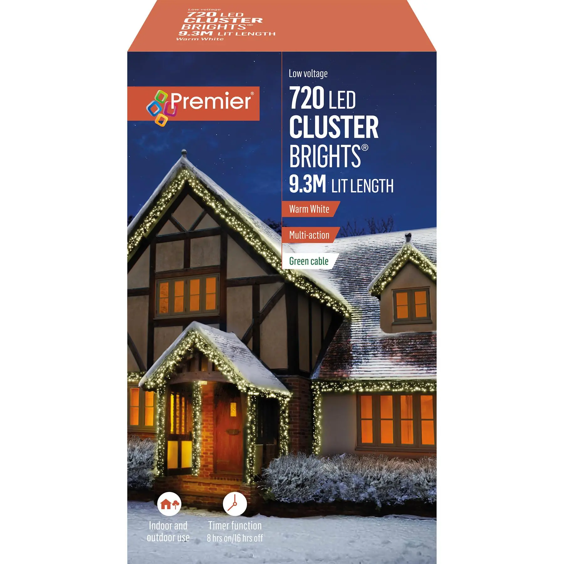 Premier 720 Warm White LED Christmas Lights with Timer, 9.3m