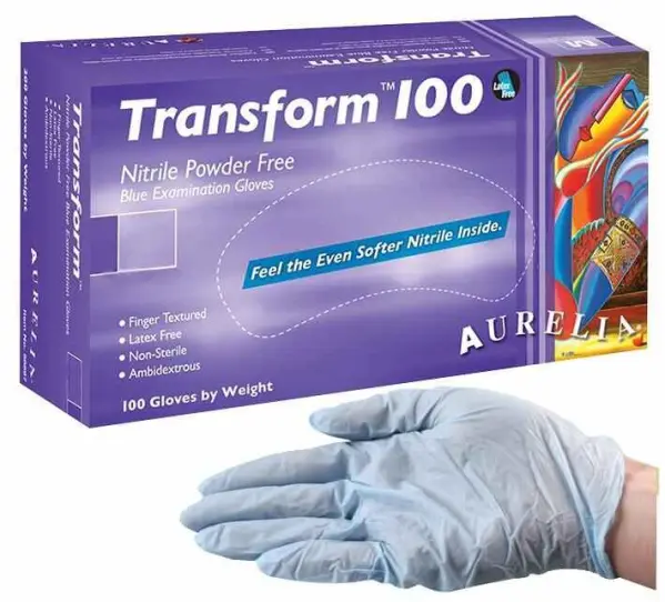 AURELIA Transform 100 Guanti in Nitrile Senza Polvere Blu, Taglia Media, Confez