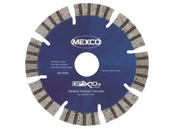 MEXCO GPX10-15 Concrete Diamond Cutting Blade - 115 x 22mm