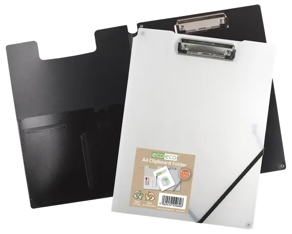 ECO-ECO A4 50% Recycled Clipboard Folder, Black/Clear