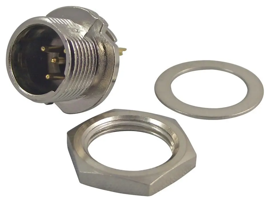 Connecteur panneau Mini-XLR 4 broches REAN, Verrouillage à vis, Boîtier nickelé