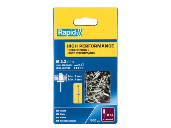 Rapid Vysoce výkonné nýty 3,2x8mm, hliník & ocel, balení 500 ks