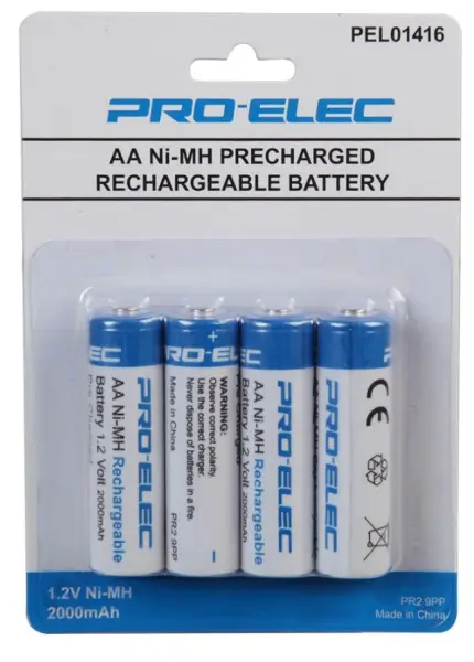 Batteries rechargeables PRO ELEC AA, 2000mAh, préchargées, pack de 4