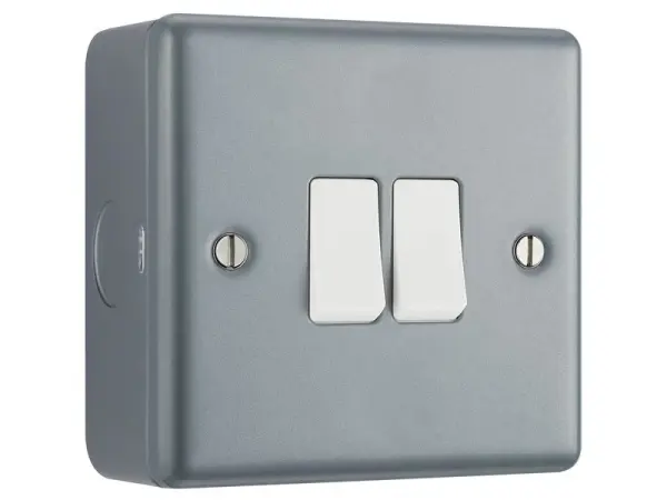 Masterplug Metal Clad 2-Gang 2-Way Light Switch, 10AX