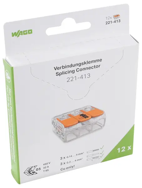 WAGO 3-Pole Terminal Block & Splicing Connector with Lever Lock - Orange 4mm 450V 32A