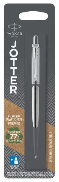 Parker Jotter Stainless Steel Ballpoint Pen, Medium Tip, Blue Ink