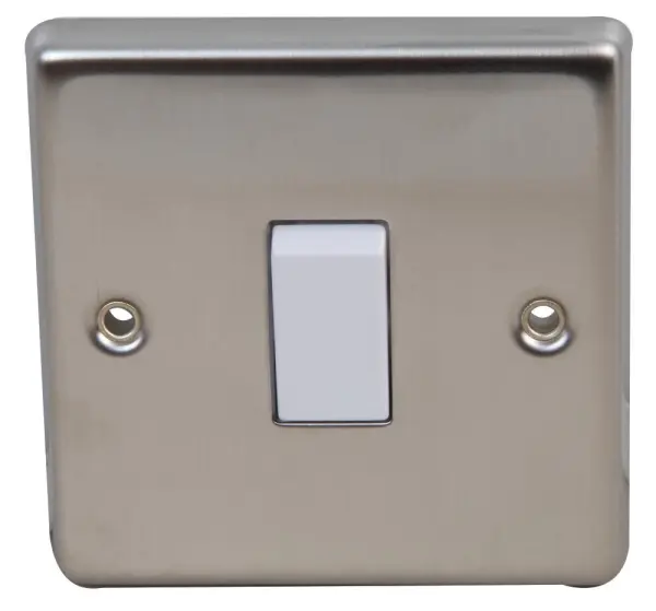 Volex 1-Gang 2-Way 10AX Light Switch, Brushed Steel/White