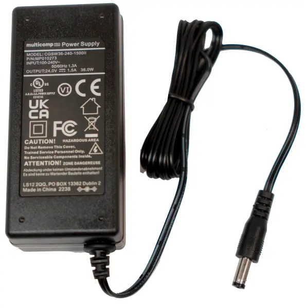 Multicomp Pro AC/DC External Power Supply, IEC C8, 2.1mm DC Plug - 24V 1.5A 36W