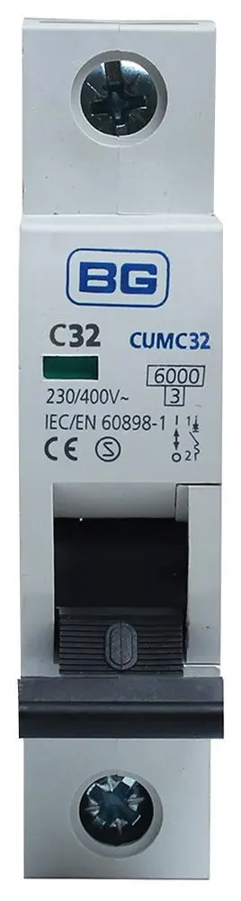 BG Electrical 32A Single Pole MCB, C Curve, 6kA