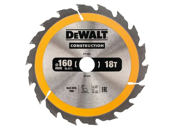 DEWALT Tragbare Kreissägeblatt für Bauholz 160x20mm 18Z